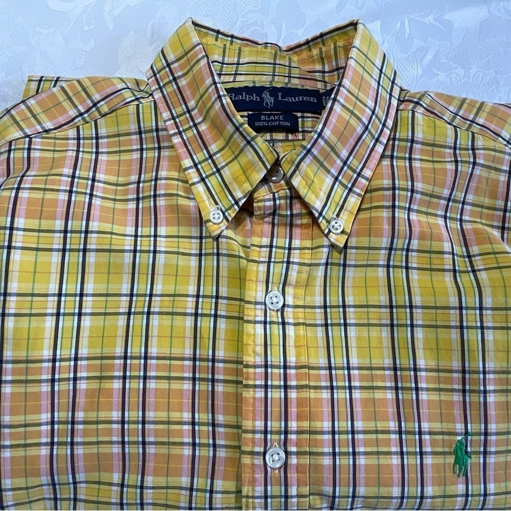 Ralph Lauren Blake Shirt Men's Size Large Long Sleeve Button Down Yellow Plaid
